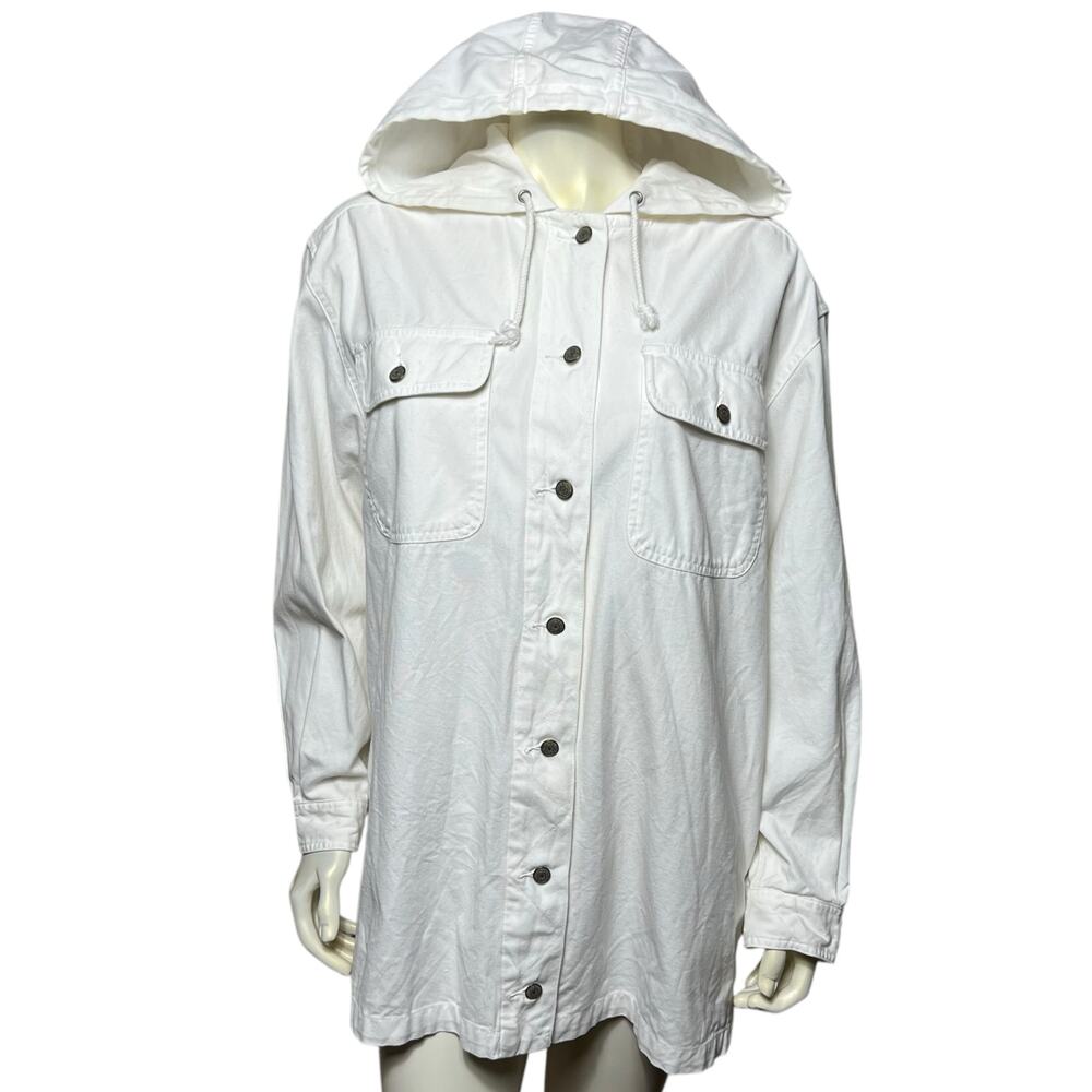 Marsh Landing White Hooded Shirt Jacket 100 Cotton Size L Vintage